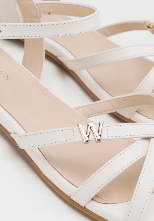 Women's leather cross strap sandals, cream, 98-D-971-P-35, Photo 8