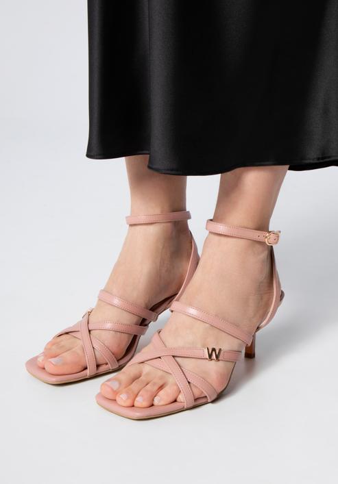 Damskie sandały ze skóry z paseczkami na szpilce, zgaszony róż, 98-D-970-0-37, Zdjęcie 3