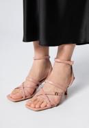 Damskie sandały ze skóry z paseczkami na szpilce, zgaszony róż, 98-D-970-0-40, Zdjęcie 3