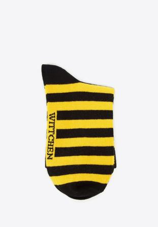 Women's black and yellow striped socks, black-yellow, 96-SD-050-X5-35/37, Photo 1