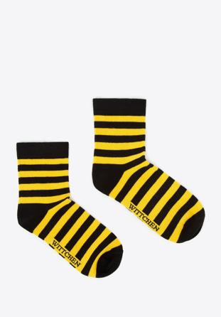 Women's black and yellow striped socks, black-yellow, 96-SD-050-X5-35/37, Photo 1