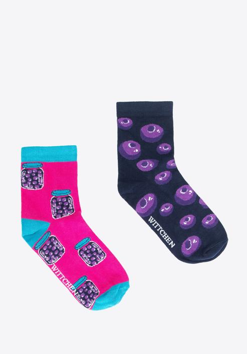 Women's socks with blueberry pattern  – set of 2 pairs, navy blue-pink, 95-SD-004-X1-38/40, Photo 1