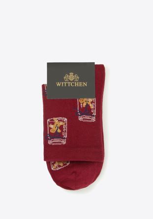 Women's socks with gingerbread pattern, burgundy, 93-SK-010-X1-35/37, Photo 1