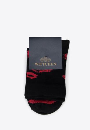 Women's lips socks, black-red, 96-SD-550-X3-35/37, Photo 1