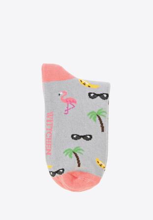 Women's tropical-patterned socks, blue-pink, 96-SD-050-X8-35/37, Photo 1