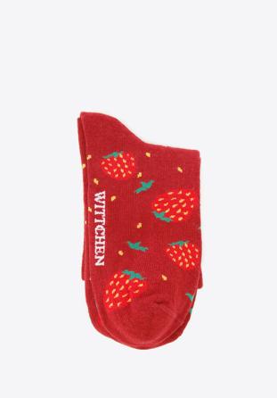 Women's strawberry socks, dar red, 96-SD-050-X6-35/37, Photo 1