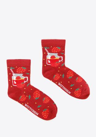 Women's strawberry socks, dar red, 96-SD-050-X6-35/37, Photo 1