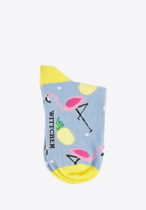 Women's socks with flamingos and pineapples, sky blue, 92-SK-006-X1-35/37, Photo 2