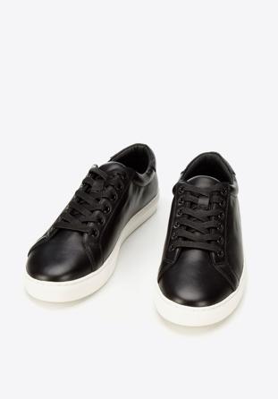 Damskie skórzane sneakersy proste, czarno-biały, 93-D-550-1W-37, Zdjęcie 1