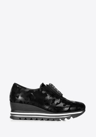 Damskie sneakersy na platformie metaliczne, czarno-srebrny, 92-D-656-S-35, Zdjęcie 1