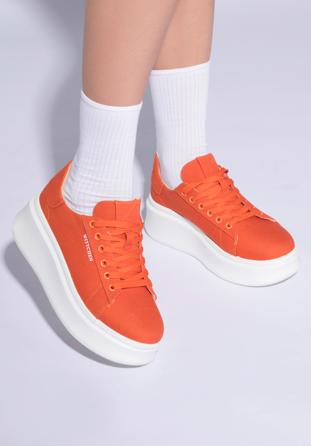 Damskie sneakersy na grubej podeszwie klasyczne, pomarańczowy, 96-D-962-6-37, Zdjęcie 1