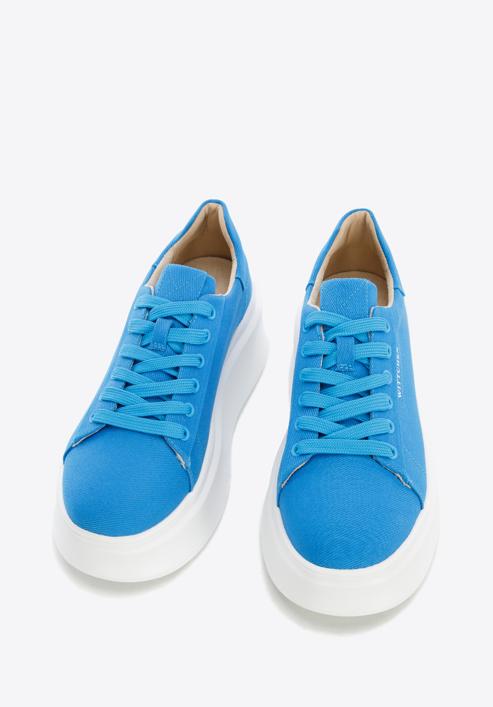 Damskie sneakersy na grubej podeszwie klasyczne, niebieski, 96-D-962-6-37, Zdjęcie 3