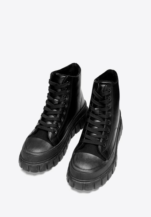 Damskie sneakersy na platformie klasyczne, czarny, 97-DP-800-0-37, Zdjęcie 2