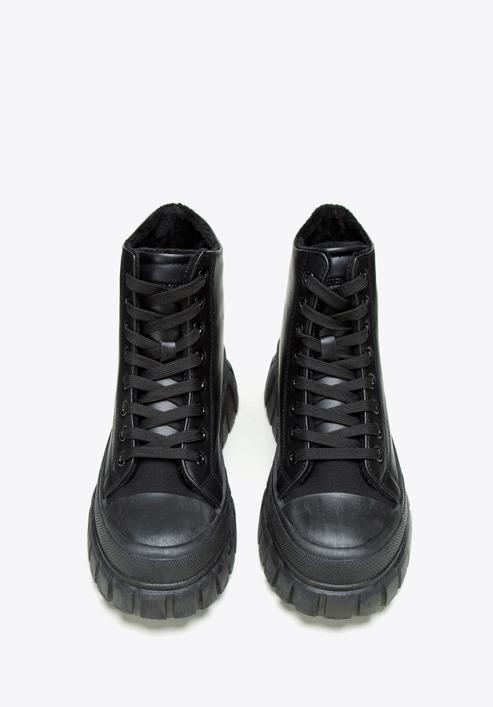 Damskie sneakersy na platformie klasyczne, czarny, 97-DP-800-11-35, Zdjęcie 3