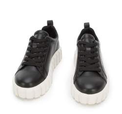 Damskie sneakersy skórzane klasyczne na grubej podeszwie, czarny, 94-D-955-1-35, Zdjęcie 1