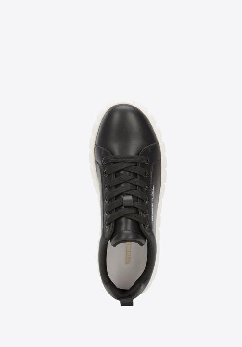 Damskie sneakersy skórzane klasyczne na grubej podeszwie, czarny, 94-D-955-1-35, Zdjęcie 4