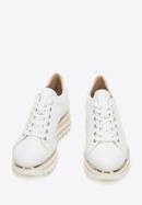 Damskie sneakersy skórzane klasyczne na platformie w pasy, biały, 94-D-114-0-40, Zdjęcie 2