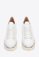 Damskie sneakersy skórzane klasyczne na platformie w pasy, biały, 94-D-114-0-40, Zdjęcie 3