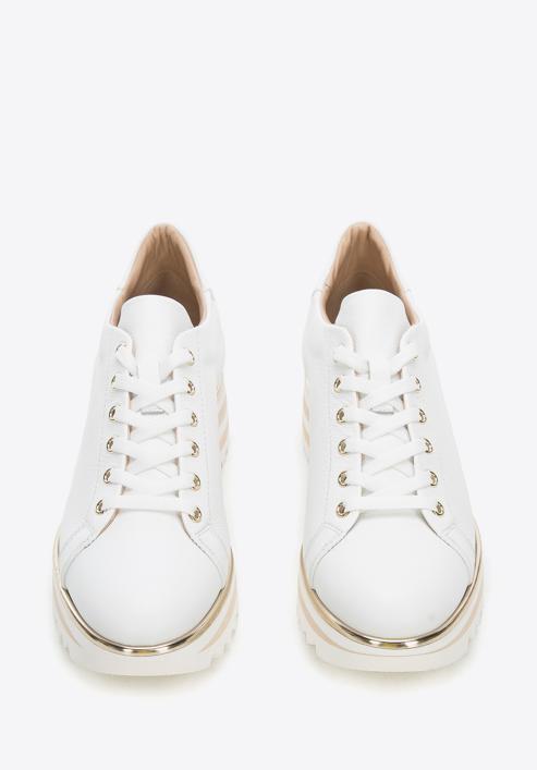 Damskie sneakersy skórzane klasyczne na platformie w pasy, biały, 94-D-114-0-39_5, Zdjęcie 3
