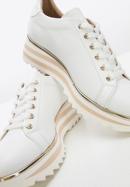 Damskie sneakersy skórzane klasyczne na platformie w pasy, biały, 94-D-114-0-40, Zdjęcie 8