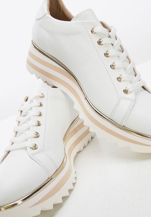 Damskie sneakersy skórzane klasyczne na platformie w pasy, biały, 94-D-114-0-39_5, Zdjęcie 8