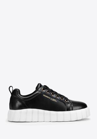 Women's leather fashion platform trainers