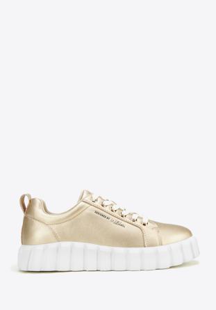 Women's leather fashion platform trainers