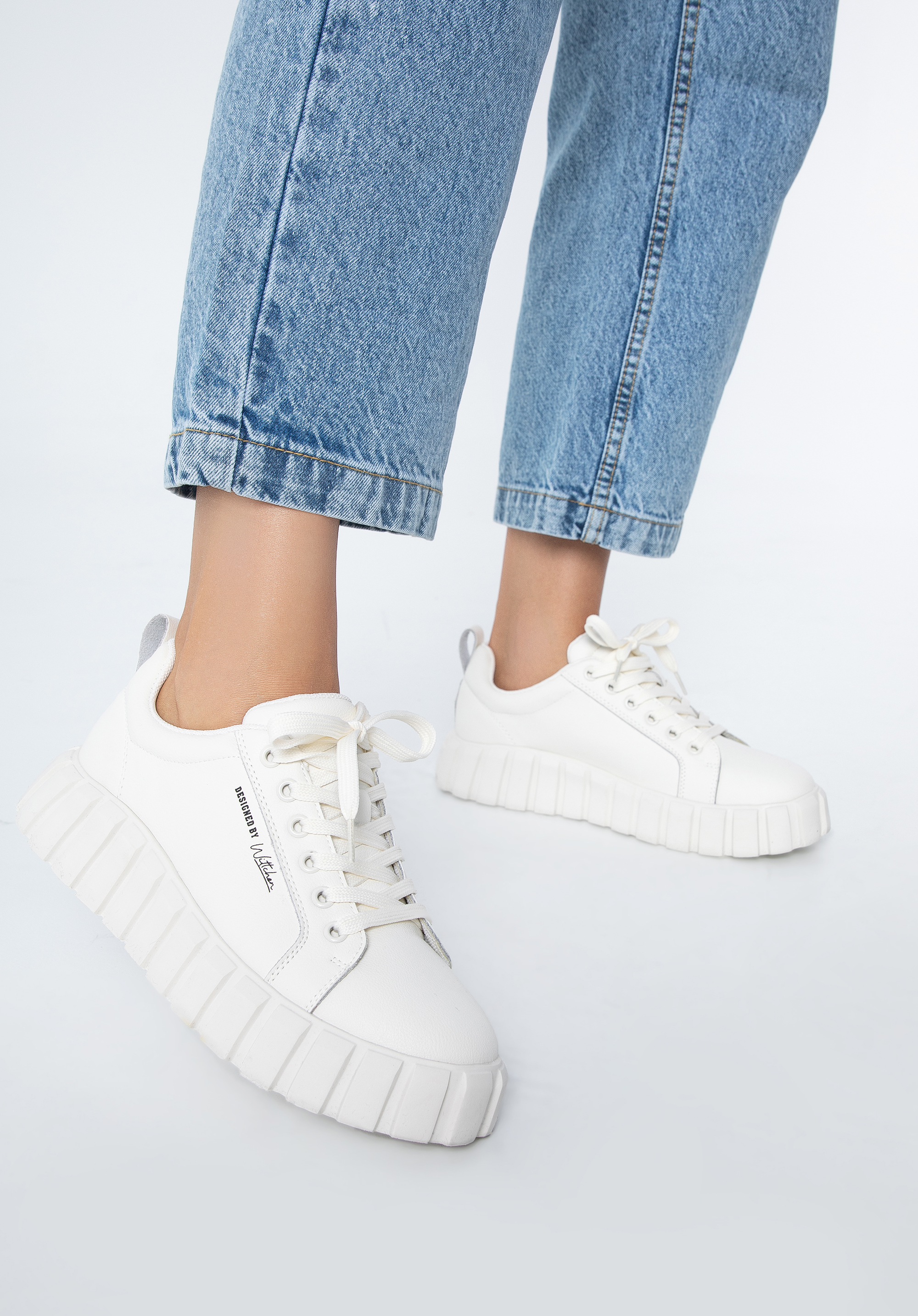 Damskie sneakersy skórzane na grubej platformie, biały, 97-D-951-0-39, Zdjęcie 1