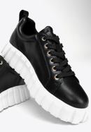Damskie sneakersy skórzane na grubej platformie, czarny, 97-D-951-1-35, Zdjęcie 8