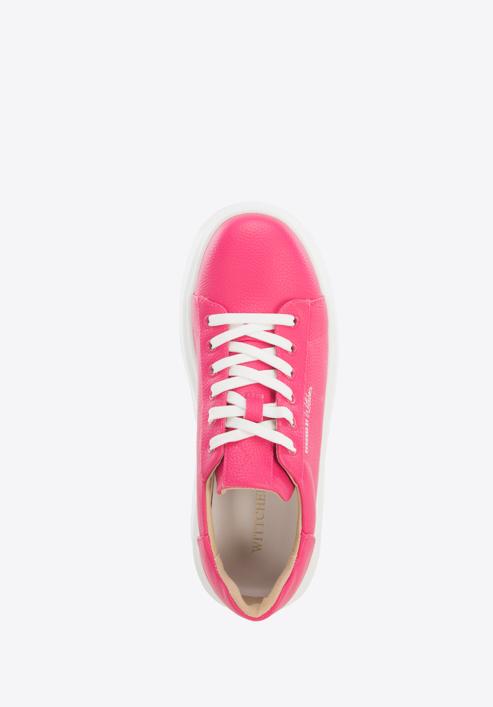 Damskie sneakersy skórzane na grubej podeszwie klasyczne, różowy, 96-D-963-P-37, Zdjęcie 4