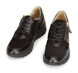 Damskie sneakersy skórzane na koturnie, czarny, 92-D-301-1-36, Zdjęcie 1