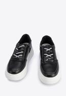 Women's lightweight platform leather trainers, black-white, 95-D-951-1-40, Photo 2