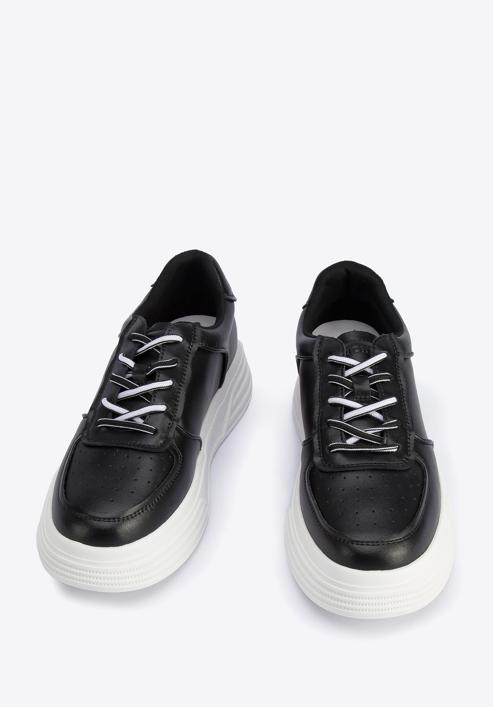 Damskie sneakersy skórzane na lekkiej platformie, czarno-biały, 95-D-951-1-35, Zdjęcie 2
