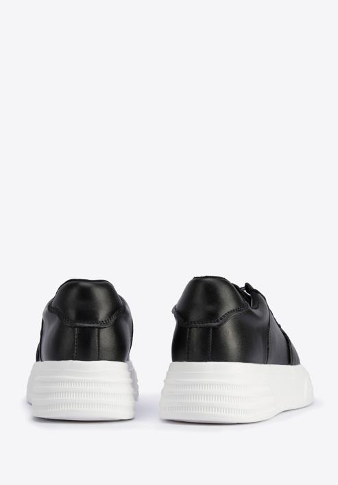 Damskie sneakersy skórzane na lekkiej platformie, czarno-biały, 95-D-951-1-40, Zdjęcie 4