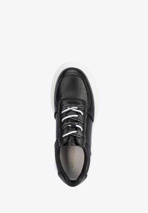 Damskie sneakersy skórzane na lekkiej platformie, czarno-biały, 95-D-951-1-35, Zdjęcie 5