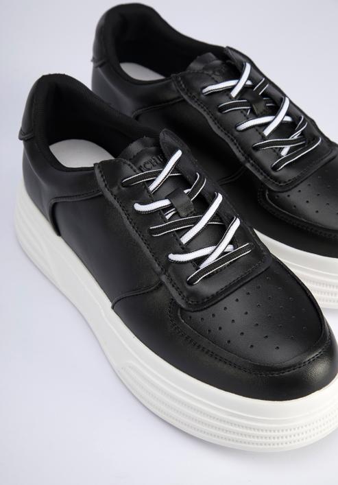 Damskie sneakersy skórzane na lekkiej platformie, czarno-biały, 95-D-951-1-36, Zdjęcie 8