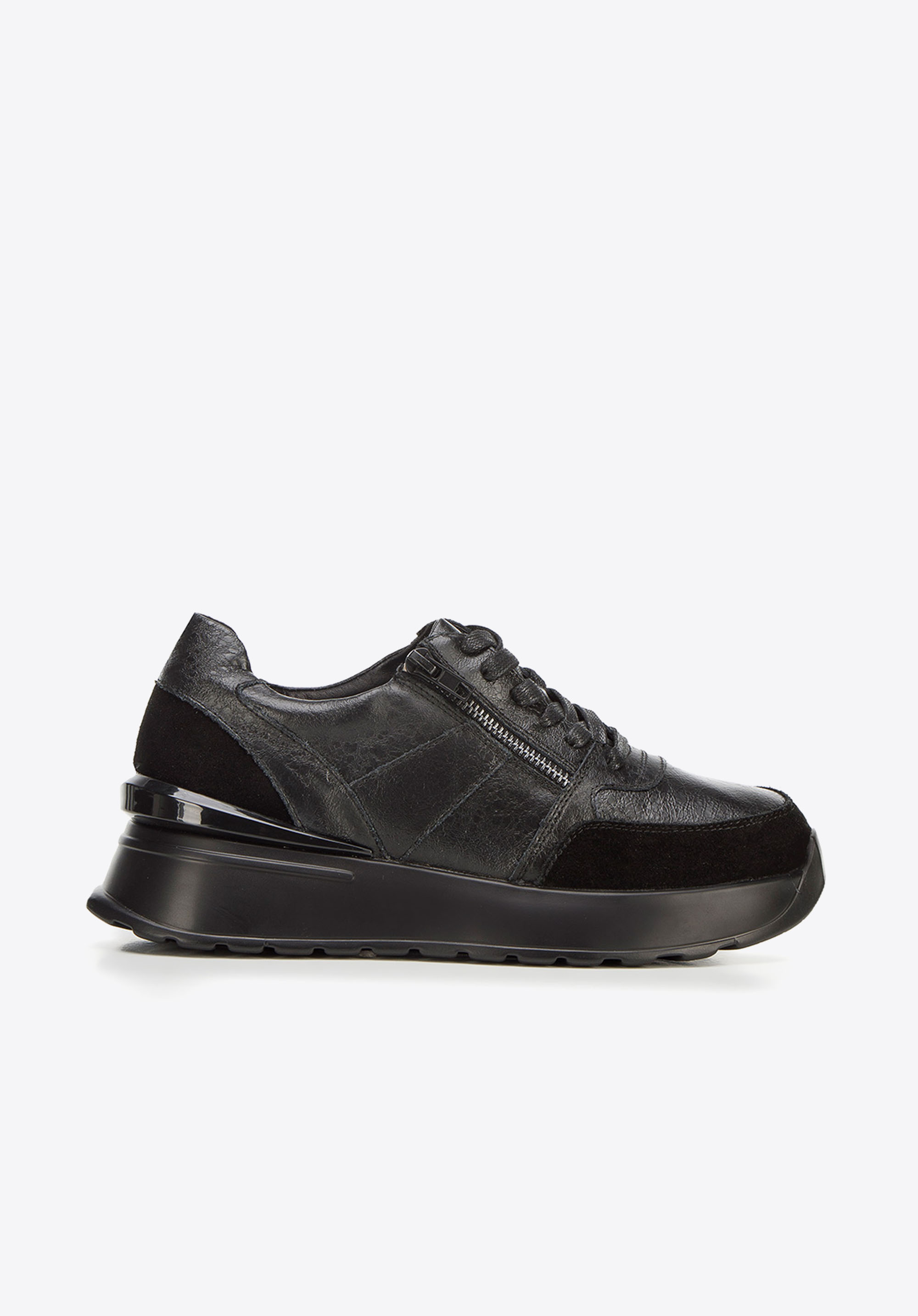 Damskie sneakersy skórzane na platformie, czarno-złoty, 92-D-963-1-41, Zdjęcie 1