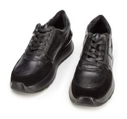 Damskie sneakersy skórzane na platformie, czarno-złoty, 92-D-963-1-40, Zdjęcie 1