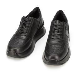 Damskie sneakersy skÃ³rzane na platformie, czarny, 92-D-963-1B-40, ZdjÄ™cie 1