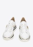 Damskie sneakersy skórzane z klamrą na platformie w pasy, biały, 94-D-112-0-38_5, Zdjęcie 2