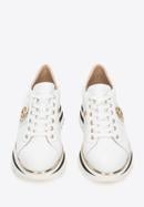 Damskie sneakersy skórzane z klamrą na platformie w pasy, biały, 94-D-112-0-39_5, Zdjęcie 3