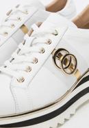 Damskie sneakersy skórzane z klamrą na platformie w pasy, biały, 94-D-111-0-39, Zdjęcie 7