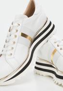 Damskie sneakersy skórzane z klamrą na platformie w pasy, biały, 94-D-112-0-39_5, Zdjęcie 8