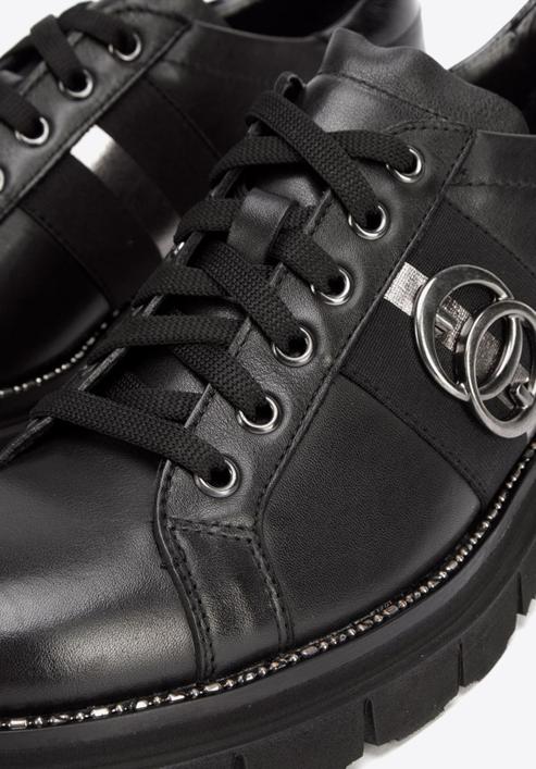 Damskie sneakersy skórzane z łańcuszkiem, czarny, 93-D-109-1-39_5, Zdjęcie 7