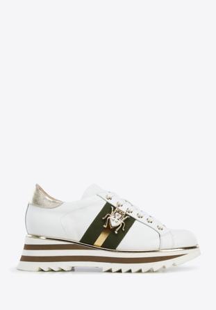 Women's leather fashion trainers with insect detail, white-green, 96-D-101-0Z-37_5, Photo 1