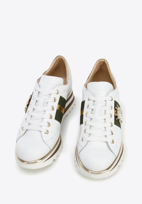 Women's leather fashion trainers with insect detail, white-green, 96-D-101-0Z-35, Photo 2