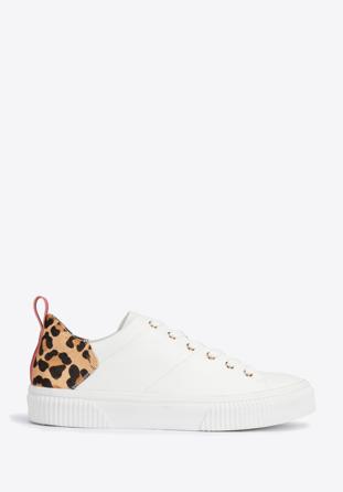 Women's leather trainers with a leopard print, white, 95-D-952-0-39, Photo 1