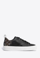 Women's leather trainers with a leopard print, black, 95-D-952-1-37, Photo 1