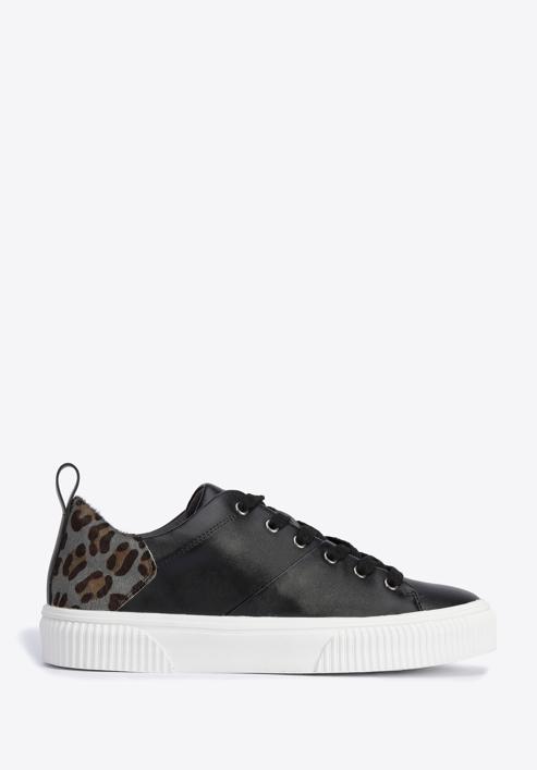 Women's leather trainers with a leopard print, black, 95-D-952-1-36, Photo 1