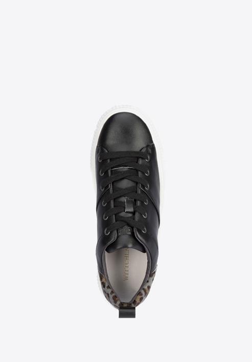 Damskie sneakersy skórzane z wzorem w cętki, czarny, 95-D-952-1-38, Zdjęcie 5